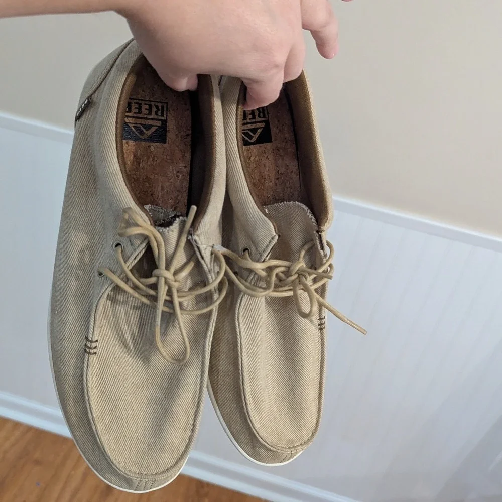 Reef Boat Shoes Khaki Canvas Moc Toe Loafers Tan Men's Size 11